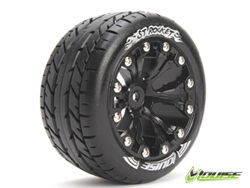 1/10接着済タイヤ(ST-ROCKET/リア)(1/2オフセット12mm六角ハブ/ブラック/2pcs) [AV3208SBH]