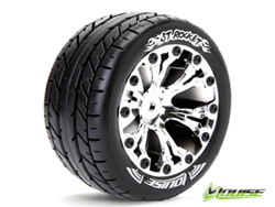 1/10接着済タイヤ(ST-ROCKET/リア)(1/2オフセット12mm六角ハブ/クローム/2pcs) [AV3208SCH]