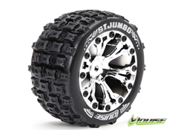 1/10接着済タイヤ(ST-JUMBO/リア)(1/2オフセット12mm六角ハブ/クローム/2pcs) [AV3210SCH]