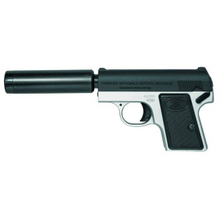 ポケットハンドガン ベビーブローニング シルバーフレーム サイレンサー付 [CRW-13829]]